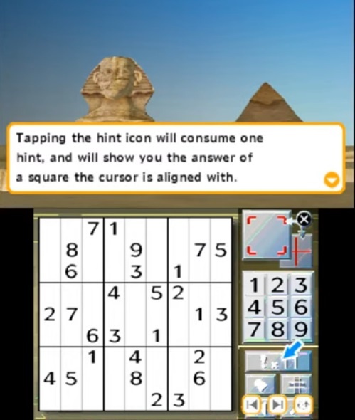 Nikoli's Pencil Puzzle Sphynx Pyramid visuals tutorial screen for sudoku.