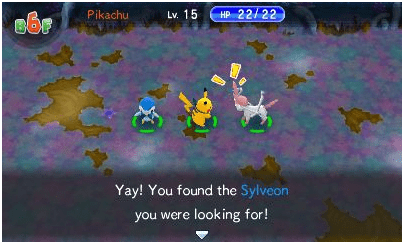 Pokemon Mystery Dungeon Sylveon and Pikachu snapshot from game.
